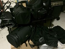 Motorcycle luggage, chaps, helmet, bags. Harley Davidson