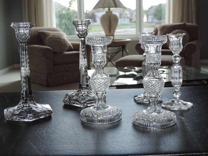 Candlesticks - the pair in front are signed Waterford