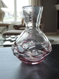 Signed Labino Pale Purple Bottle-Type Vase with "Tooled-Prunts" Surrounding Center 