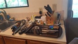 Assorted Kitchen Items, Henkel Knives