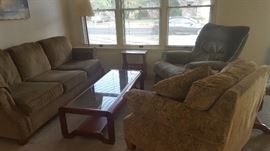 Living Room, Flexsteel Sofa, Oversized Arm Chair, Recliner, Coffee Table, Floor Lamp, Wall Décor, Magazine Rack