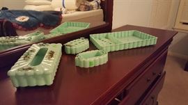 Dresser Vanity Pieces, Kleenex Box, Soap/Trinket Dish, Lipstick Container, Tray