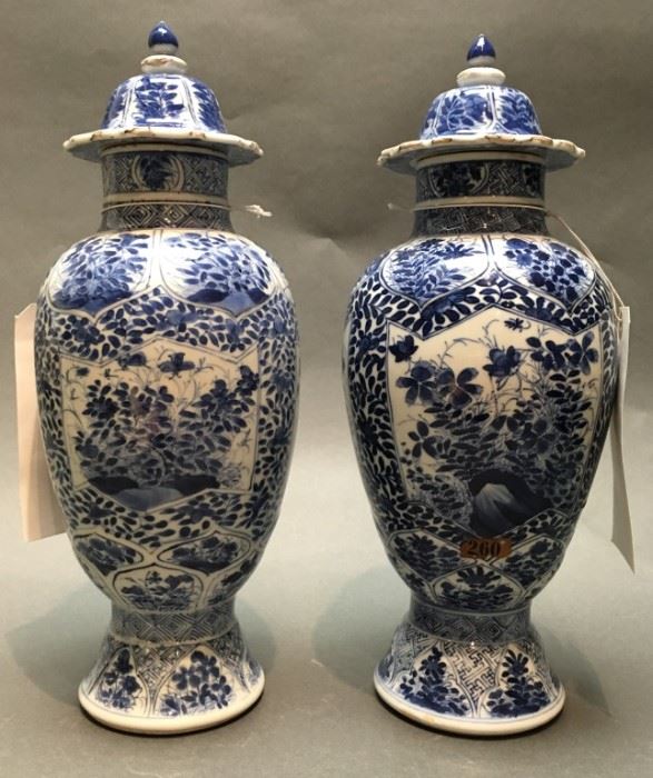 pair of Chinese blue & white porcelain cover vases, 18th c.
