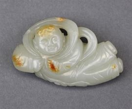 Chinese pale celadon jade carving of a boy, 19th c. 