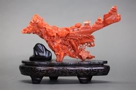 Chinese coral carving of a bridge 
