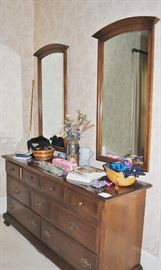 Ethan Allen long dresser with two mirrors