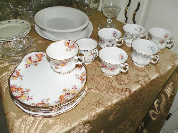 Royal Albert Forget Me Not snack sets. Seven different patterns! Come on Tea Ladies! 