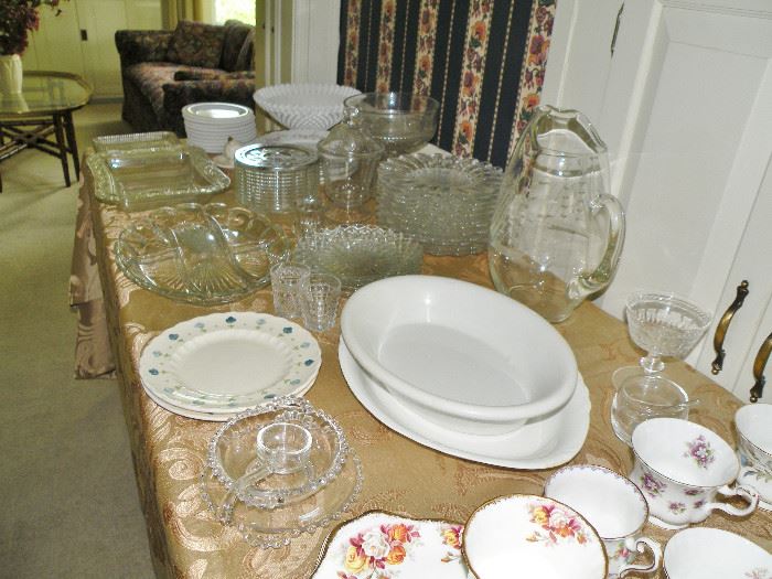 Ironstone platter, Candlewick, Lariat, lots of other vintage serving pieces, many not pictured because they are getting a bath.