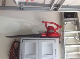 Toro Leaf Blower, Plastic Wall Shelving Unit; Aluminum Ladders