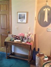 Very nice assortment of Wall Decor, Mirrors, Signage, Silk flowers; Wood Drop Leaf Sofa Table