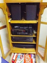 Oak Entertainment Center and components.  We will be selling components separately... AR Speakers; Bose Speaker; JVC Audio Receiver; Yamaha CDC