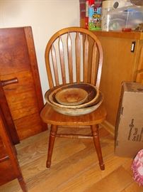 Set of four solid wood kitchen chairs.
