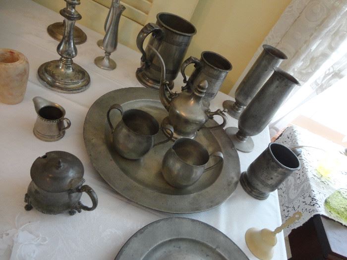 Collection of antique pewter.