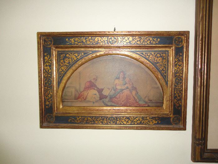 Beautiful print of the Holy Family in ornate Italian frame.