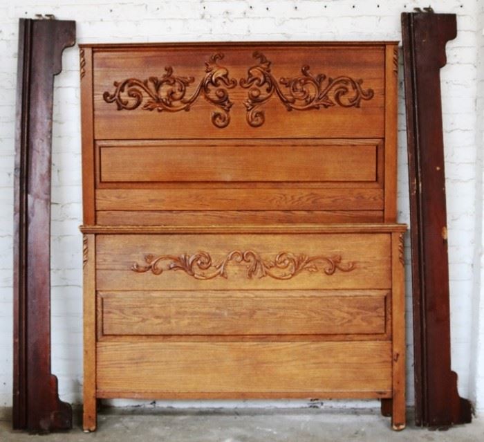 Tall carved oak bed