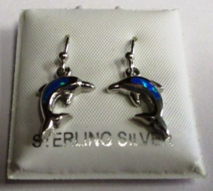 Blue fire opal dolphin earrings