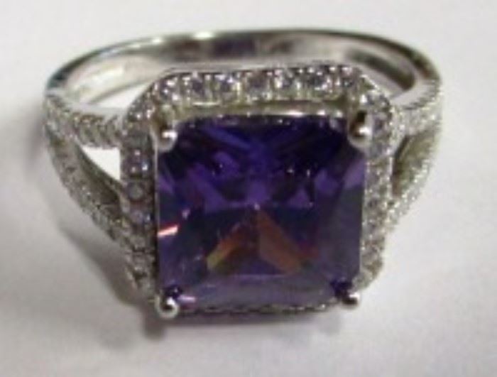 Square cut amethyst sterling ring