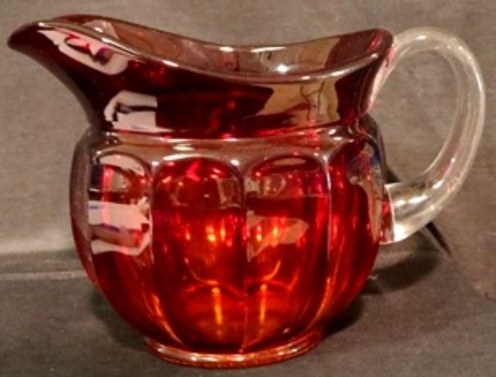 ruby and clear glass pitcher