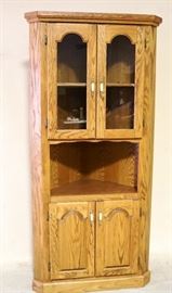 Oak corner cabinet hutch