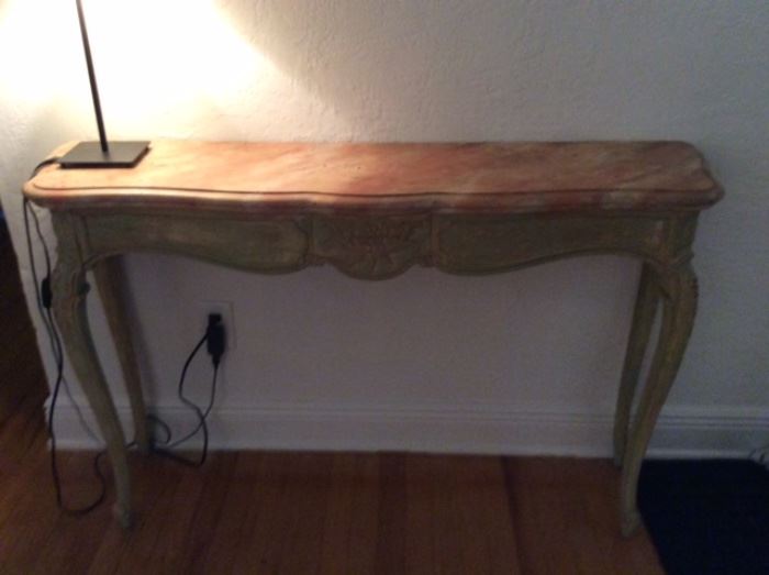 Faux marble top console, done by French artist. 