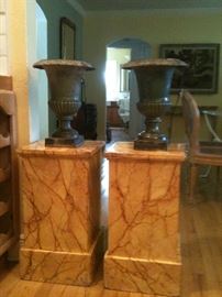 Faux columns & 19th century bronze urns, made in lamps. 