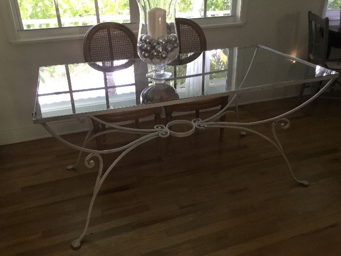Iron table & glass top. 