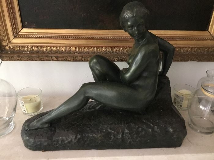 19th century French signed bronze green. Signed Bouraine. 
