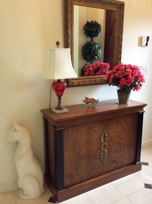 Entry Side Table. 42" W x 31 1/2" H x 14" D. Entry Mirror 29" W x 34" H.