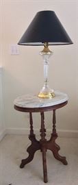 Oval Marble Top Table 17" x 21". Table Lamp. 
