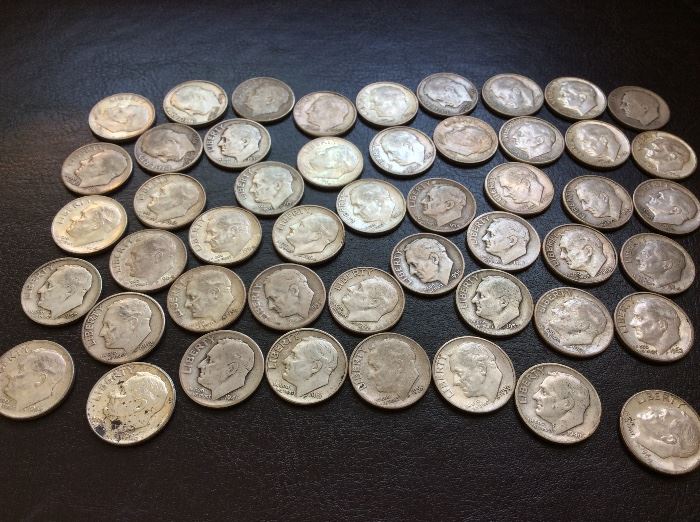 Lot of 49 Roosevelt Silver Dimes. 