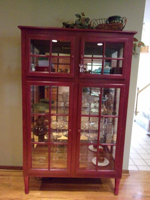 Beautiful deep red china cabinet/display/lighted curio
