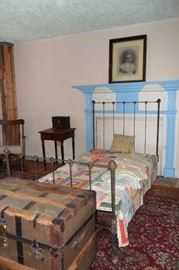 Antique Iron Bed,Antique Trunk,Antique Quilt,Antique Baby Clothes.