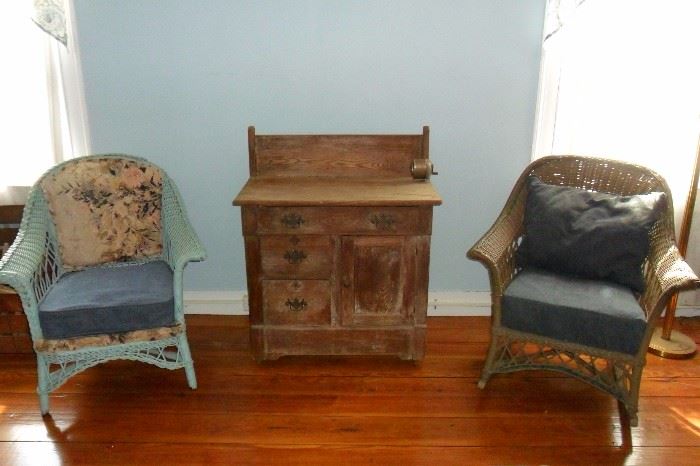 Antique Oak Washstand,Antique Wicker Rockers(Rocking Chairs)