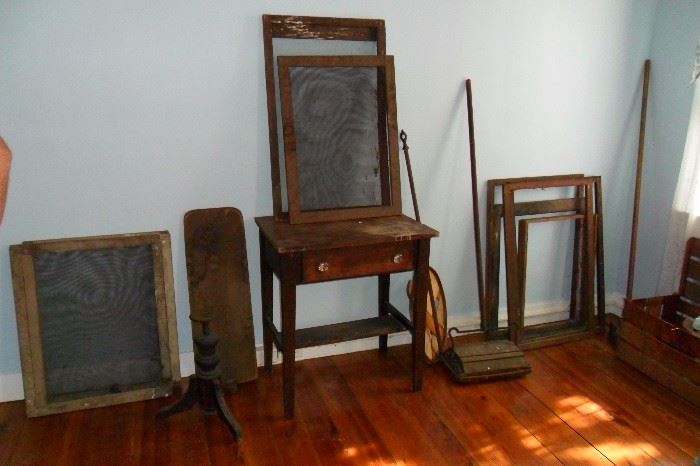 Assorted Antiques,Antique Sweeper,Table,Screens,etc..