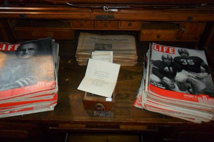 Antique World War II Life Magazines,Antique Local Wedding Invitations.