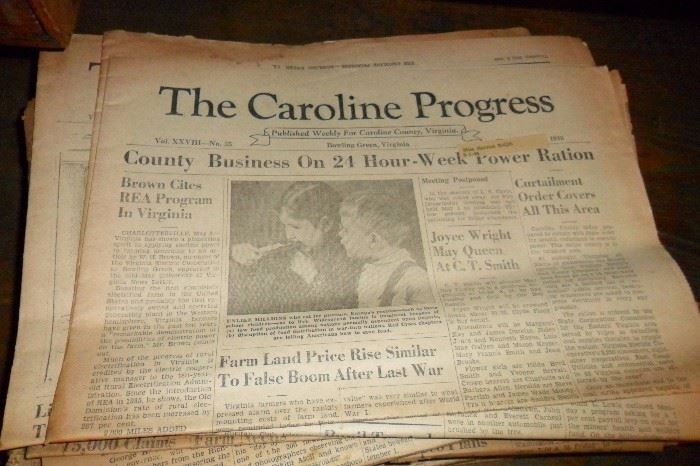 Antique 1940's World War Two Caroline Progress Newspapers!