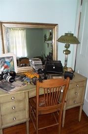 Vintage Desk,Lamp.Mirror and camera's