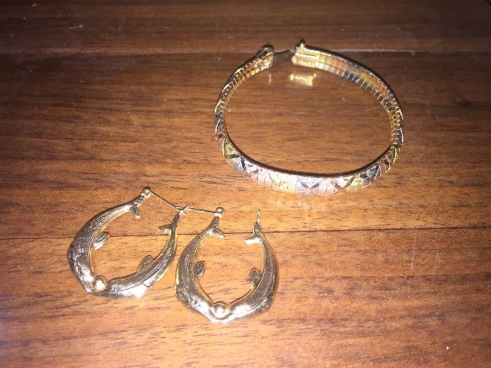 14k Earrings and Bracelet