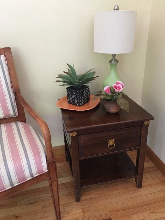 side table, lamp and artificial plants