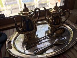 Silverplate coffee, tea service with tray