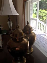 Brass Urns + lamp