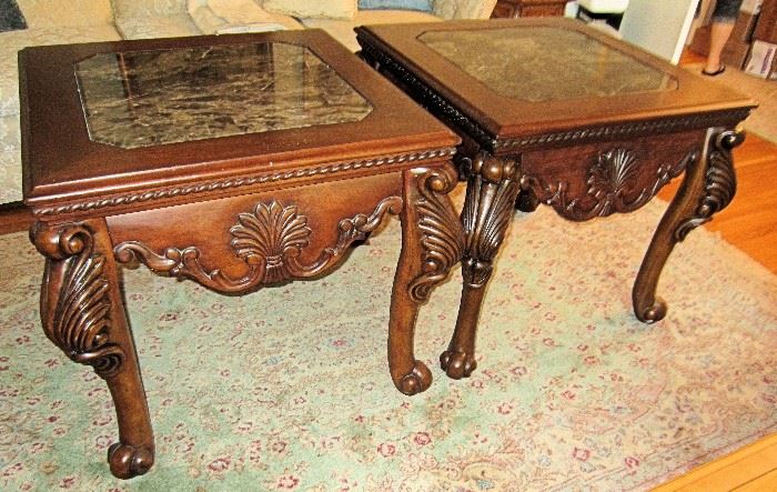 Pair of Extra Large End Tables W/Marble Inserts