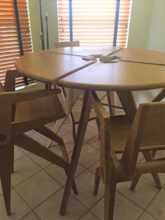Teak kitchen high table and four chairs