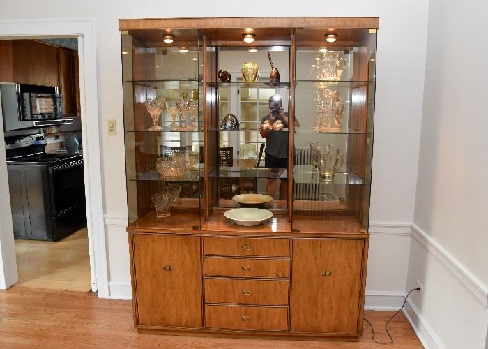 BUY IT NOW!  Lot # 107, Lighted China Cabinet w/ Glass Shelves & Mirror Backing, $450, (Approx. 58" L x 16.5" W x 80" H)