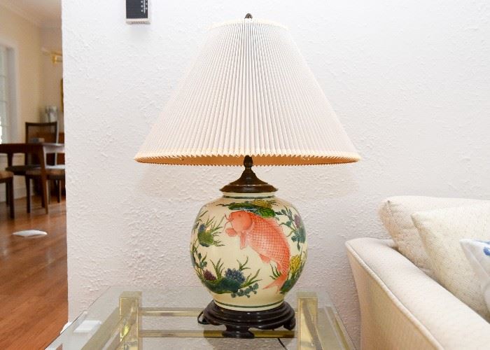 Hand Painted Ceramic Table Lamp (Koi)