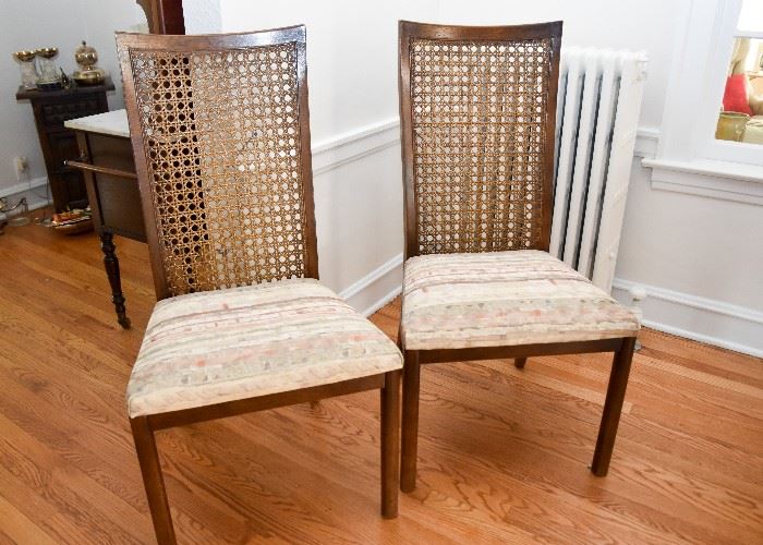 Pair of Wood, Rattan-Back Dining Chairs