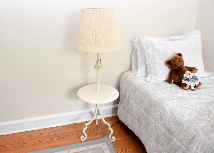 Cottage Style White Lamp Table, Twin Bed