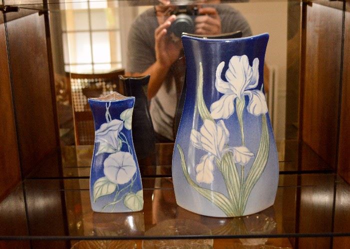 Hand Painted Porcelain Vases (Morning Glories & Irises)