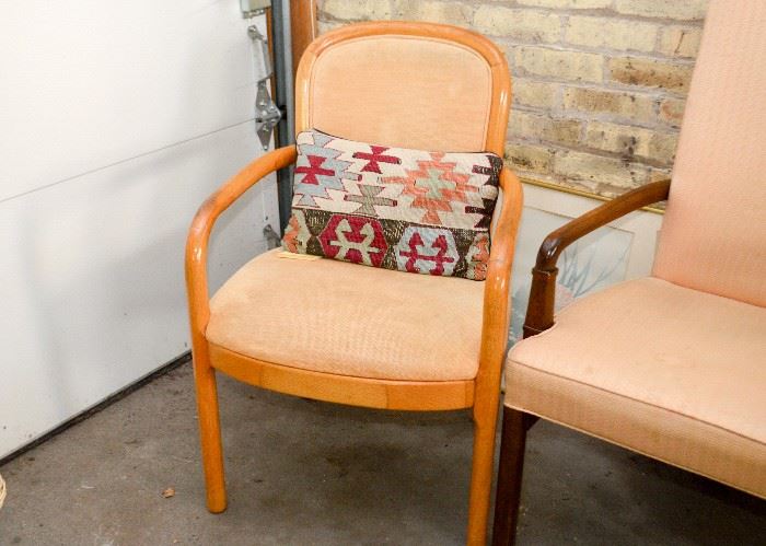 Vintage Upholstered Wood Chair, Throw Pillow