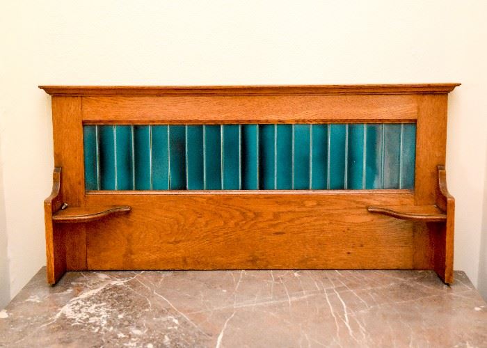 BUY IT NOW!  Lot #102, Antique Oak Baker's Cabinet with Tile Back & Marble Top, $400